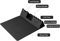 Tapis de souris gaming avec supports pour téléphone/stylo, charge sans fil, tapis de bureau en caoutchouc ultra-lisse, antidérapant, imperméable, noir classique, pour la maison et le bureau