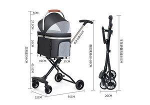 Poussette pour animaux de compagnie en carbone noir avec 4 roues, maille respirante, pliable, pour chiens, utilisable toute l'année - Product Image 3