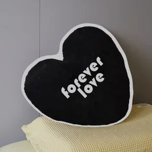 Cute Black Heart Plush Pillow Custom Cushion Girls Valentine's Day Suitable Pillow Cases For Home Bed Sofa Office Cars Chairs