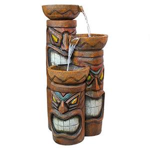 Fuente de jardín de resina <span class=keywords><strong>Aloha</strong></span> Tiki 3 cuencos decoración de jardín en cascada fuente de agua característica, 29 pulgadas, a todo Color - Product Image 1
