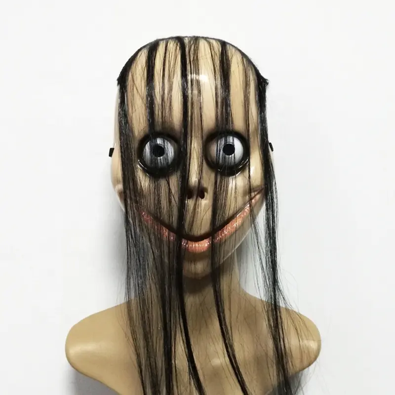 हेलोवीन प्लास्टिक मौत खेल मोमो लंबी Wigs बड़ी आँखें वयस्क डरावना मूवी Masker के साथ मुखौटा कार्निवल मुखौटा पार्टी के लिए
