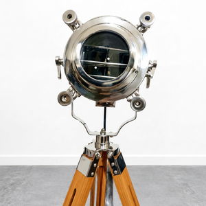 Lámpara de Estudio Estilo Reflector Vintage, con Trípode Marino, Foco Retro para Decoración de Piso, Color Marrón Níquel, Modelo 794, Diseño Industrial - Product Image 1