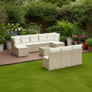 Conjunto de Sofás de Jardín de Ratán Beige Moderno, Muebles Modulares para Exteriores de 6 Plazas con Almacenamiento para Patio y Jardín - Product Image 2