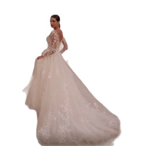 Elegant Ball Gown Wedding Dress With Floral Print Sweetheart Neckline Long Sleeves White A Line Bridal Gown For Outdoor Wedding - Product Image 5