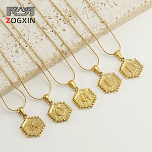 Zogxin Stainless Steel Hexagon Snake Chain Necklace 18K Gold Plated Letter Pendant For Women Fashion Jewelry Gift - Product Image 1
