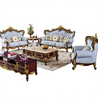 Canapé en cuir de style européen, design sculpté en bois massif, mobilier de salon, ensemble sectionnel 1+2+3, meubles vintage pour la maison