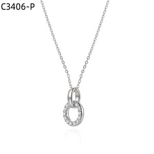 Collar con Colgante Amy Amy de Moda, Acero Inoxidable, Circonita Cúbica, Bañado en Rodio, Joyería Minimalista para Mujer, Regalo para Uso Diario - Product Image 1