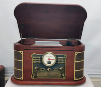 Radio stéréo vintage multifonctionnelle Haut-parleur intégré USB SD Table tournante en bois sans fil Combo musique et tourne-disque vinyle
