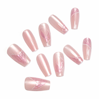 Fournisseur Direct : Nouveaux Faux Ongles Simples Rose et Blanc, Pailletés Dégradés, Tailles Mixtes, Style Ballerine Tendance