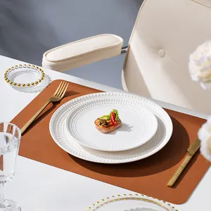 Jinbaichuan Luxury White Porcelain Plate Set Dinnerware Emboss Ceramic Dinner Plate For Theme Restaurant Hotel Banquet BBQ