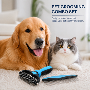 Brosse démêlante en acier inoxydable pour animaux <span class=keywords><strong>de</strong></span> compagnie, peigne <span class=keywords><strong>de</strong></span> toilettage pour chiens et chats, outil <span class=keywords><strong>de</strong></span> démêlage, élimination des poils, râteau pour sous-ventre et poils longs - Product Image 1