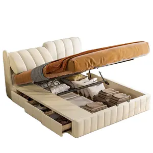 Maxky Technology Flannelette Bed Modern Minimalist Cream Style Master Luxury Furniture Bedroom Storage Soft Bag Fabric Bed