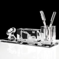 Yiwu populaire personnalisé créatif gravé verre cristal stylo conteneur avec UV imprimé cristal horloge pour la décoration