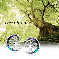 Haute qualité hypoallergénique 925 argent Sterling ormeau coquille lune arbre de vie boucles d'oreilles pour les femmes