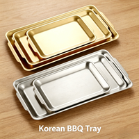 Plateau rectangulaire coréen en acier inoxydable pour barbecue, sushis, collations, gâteaux et rangement