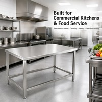 Table de travail de cuisine professionnelle en acier inoxydable, à un seul niveau, base ouverte, avec pieds réglables pour la préparation des aliments en restaurant