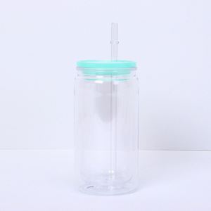 Nuevo Vaso de Plástico de Doble Pared con Degradado Esmerilado de 16 oz con Pajita para Smoothies y Batidos - Product Image 1
