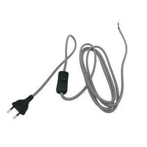 2 Pin Ce Plug Platte 2x0.75mm2 Vde Ce Gevlochten Elektrische Draad Kabel Netsnoeren Met 303 Op Off Schakelaar Uitbreiding kabels