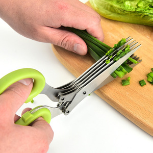 Stainless Steel Five Layer Scissors 19.5cm Heavy Duty Kitchen Herb Cutter With Plastic Handle And Cleaning <b>Brush</b> Set - Product Image 2