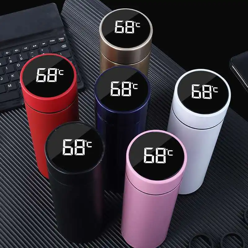 Stock di fabbrica 500ml in acciaio inox Display a Led Smart Thermos tazza per bambino regalo dritto bicchiere bottiglia