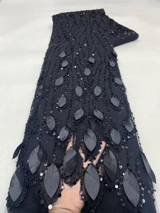 NI.AI Nouveau Style Feuille Forme Dentelle Brodée Brillant Sequin Dentelle Net Tissu Sequin Perlé Dentelle Tissu - Product Image 2