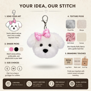 Llavero de peluche personalizado con cabeza de perro <span class=keywords><strong>Maltés</strong></span>, llavero de cachorro blanco personalizado con lazo rosa de lunares, colgante de peluche para bolso y llavero de perro - Product Image 1