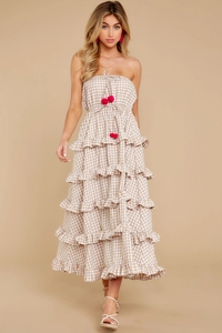 High Quality <strong>Red</strong> <strong>Gingham</strong> Plaid Long Maxi Elegant Women Casual Dress Summer Wear - Product Image 4