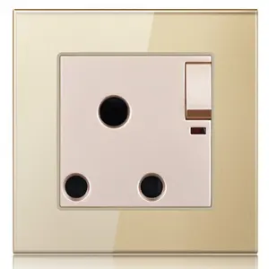 15A South Africa Socket with ON/OFF button 3 Pin Round Hole Socket Wall Socket