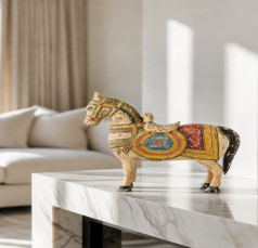 CHEVAL SÉCURÉTÉ PAR LES MAINS - Figurine de cheval en bois beige peinte à la main, lot de 4, Studio Views, Indien (30 CM X 9.5 CM X 29 CM) - Product Image 2