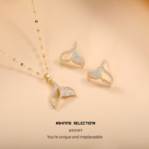 Fishtail <b>Necklace</b> Gold Plated Copper Alloy Micro Insert Pendant Gift For <b>Girlfriend</b> - Product Image 2