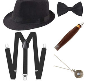 <span class=keywords><strong>Costume</strong></span> de gangster de la fête de Gatsby de 1920, chapeau noir haut de forme vintage, montre de poche, cigare - Product Image 3