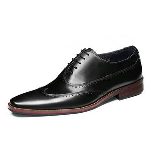 Chaussures en cuir pour hommes de première qualité, style rétro britannique, respirantes, à lacets, bout carré, décontractées et tendance - Product Image 4