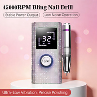 Ponceuse à Ongles Électrique Professionnelle Réglable 45 Niveaux, Rechargeable USB, Corps Diamanté, 6 Têtes, Portable pour Polissage/Gravure