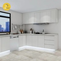 CBMMart Système de Rangement Panier Cuisine Moderne Lumières LED Portes à Fermeture Douce Maison Meubles Placard Armoire de Cuisine en L