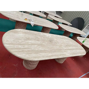 Tùy chỉnh tự nhiên travertine bàn ăn đồ nội thất bằng đá bàn ăn rãnh hình bầu dục bằng đá cẩm thạch travertine bàn ăn - Product Image 5