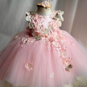 פניני תחרה מחורורבת פרח חתונה שמלת ילדת ילדים מסיבת יום הולדת אופנה - Product Image 1