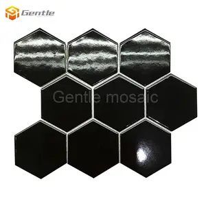 Effen kleur keramische wandtegel 6mm grote zwarte hexagon vorm glossy geglazuurde mozaïektegels voor wasruimte