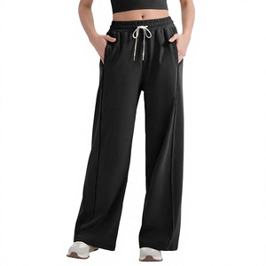 Pantalones de Verano Personalizados de Cintura Alta con Cordón de Encaje, Pierna Ancha, Ajuste Holgado, Color Sólido, Casuales, Largos, de Poliéster para Mujer - Product Image 2