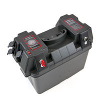 Boîtier de rangement portable en plastique noir GLOBALTONE BA880 avec prise allume-cigare 12V, port USB, voltmètre et BMS 18650 pour voiture