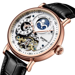 Montre mécanique automatique KINYUED pour homme, bracelet en cuir, phase de lune, étanche 3 ATM, affichage lumineux, vente en gros - Product Image 2