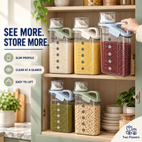 Distributeur de céréales en plastique écologique 2L 2.8L, récipient de stockage alimentaire transparent avec poignée, bec verseur et tasse doseuse pour riz et céréales, cuisine