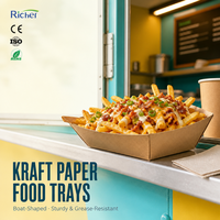 Barquettes en papier kraft peu encombrantes pour food trucks, barquettes de service jetables avec revêtement PE, pratiques pour le service rapide et empilables