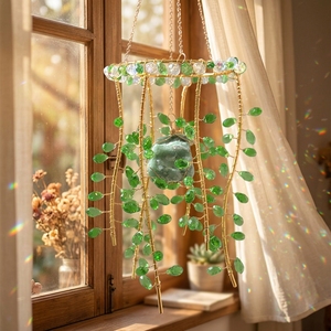 Envío directo: Atrapasueños de cristal verde con diseño de rama de sauce, adorno colgante para jardín y dormitorio, colgante atrapasueños, campanilla de viento con diseño de planta - Product Image 1