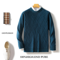 Pull en laine pure à 100 % pour homme, col rond, fin, manches longues, coupe ample, tricoté, personnalisable OEM & ODM