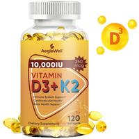 Etiqueta privada Vitamina D3 K2 , 120 Cápsulas blandas de aceite de coco Vitaminas D Fuerza máxima Soporte para huesos, corazón, inmunidad y calcio