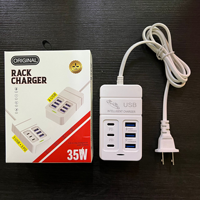 Station de charge rapide 35W 6 ports 3USB a 3USB C PD, chargeur USB multi-ports, multiprise pour téléphone, tablette, appareil photo