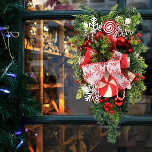 JoyFuncos Guirnalda Navideña en Forma de Lágrima, Decoración para Puerta con Bastones de Caramelo Rojos y Verdes, Guirnalda para Interiores y Exteriores con Adornos de Lazo - Product Image 6