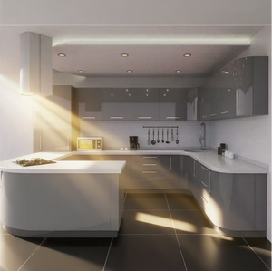 <span class=keywords><strong>Cocina</strong></span> minimalista moderna en forma <span class=keywords><strong>de</strong></span> L: gabinetes grises elegantes, <span class=keywords><strong>cocina</strong></span> <span class=keywords><strong>de</strong></span> isla integrada, iluminación <span class=keywords><strong>de</strong></span> techo empotrada, espacio <span class=keywords><strong>de</strong></span> <span class=keywords><strong>cocina</strong></span> - Product Image 3
