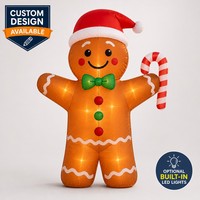 Homme en pain d'épices gonflable de Noël de 1,80 m en terylène avec canne en sucre et éclairage LED, décoration de jardin intérieure/extérieure pour affichage commercial