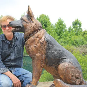 Fabrika özel bronz alman çoban askeri köpek anıt heykeli
